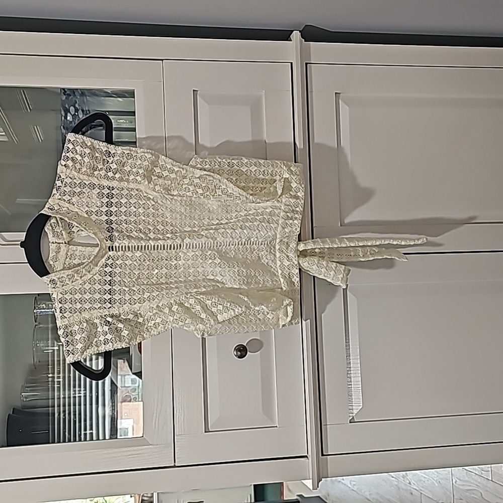 Copped open-back mock neck top